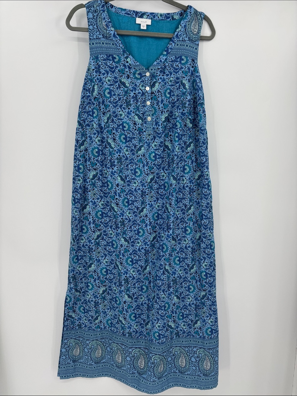 J. Jill Pure Jill Boho Resortwear Floral Print Cotton Sleeveless Maxi Dress